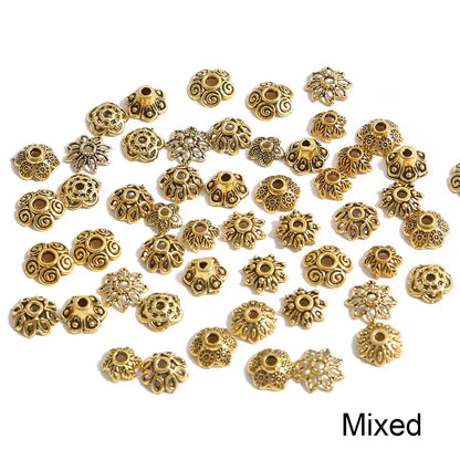 50pcs Tibetan Silver Leaf Flower Bead Caps for Jewelry Making - Smarsty