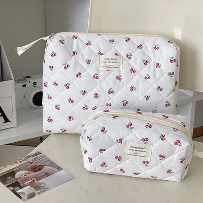 Cherry Tote Makeup Bag Portable Quilted Cosmetic Case - Smarsty