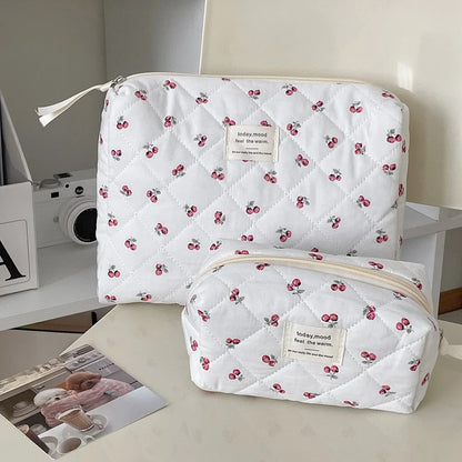 Cherry Tote Makeup Bag Portable Quilted Cosmetic Case - Smarsty