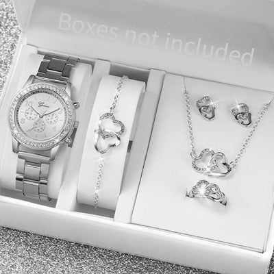 6PCS Women's Rhinestone Quartz Watch Jewelry Set - Smarsty