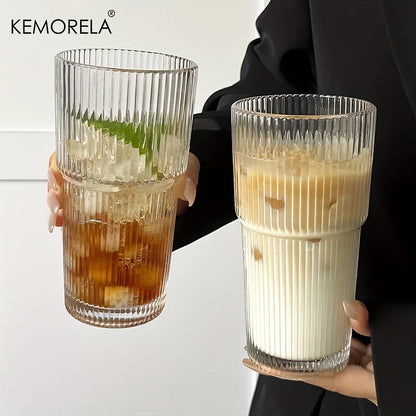 600ML Eco-Friendly Stripe Glass Coffee Cup with Lid - Smarsty