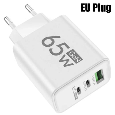 GaN Fast Charging 65W USB Type C Charger EU KR PD 3.0 Quick Charge Wall For Phone Adapter For iPhone 15 Xiaomi Huawei Samsung - Smarsty