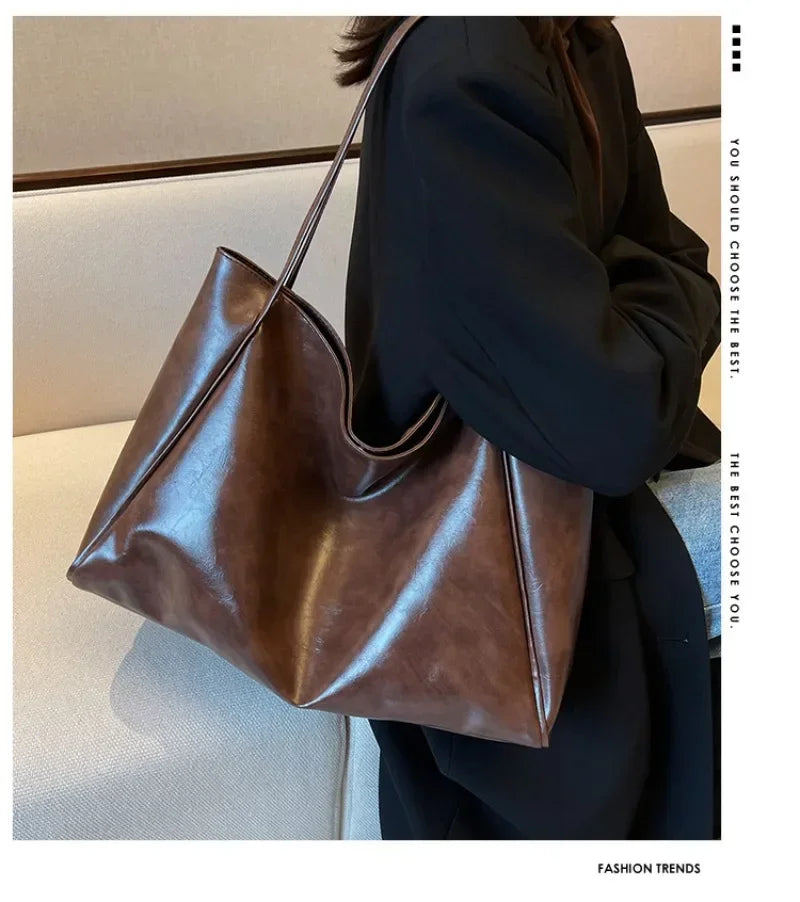 Women PU Leather Tote Bag Large Capacity Shoulder Crossbody - Smarsty