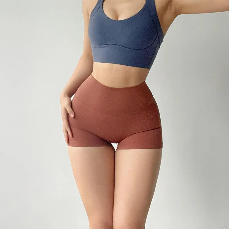 GymHUB Hip lifting fitness yoga shorts three-quarter pants female high-waisted peach nude running sports quick-drying anti - Smarsty