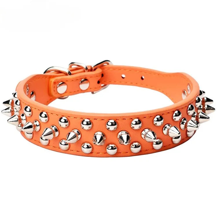 Adjustable Leather Dog Collar with Spikes for Small Pets - Smarsty