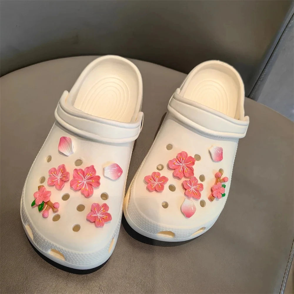 3D Cherry Flowers Set Shoe Charms Clogs Accessoriess DIY Slide Sandals Garden Shoe Decor Buckle Beach Bag Pins Girls Women Gifts