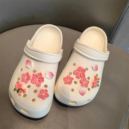 3D Cherry Flowers Set Shoe Charms Clogs Accessoriess DIY Slide Sandals Garden Shoe Decor Buckle Beach Bag Pins Girls Women Gifts