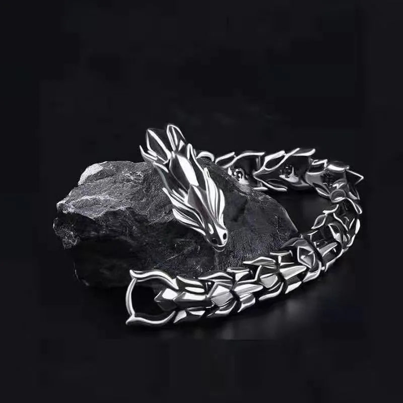 Mens Viking Dragon Bracelet Vintage Punk Bangle - Smarsty