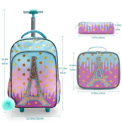 Pink Rolling Backpack For Girls With Glow In The Dark - Smarsty
