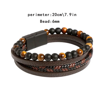 Men's Leather Braided Bracelet with Magnetic Buckle - Smarsty