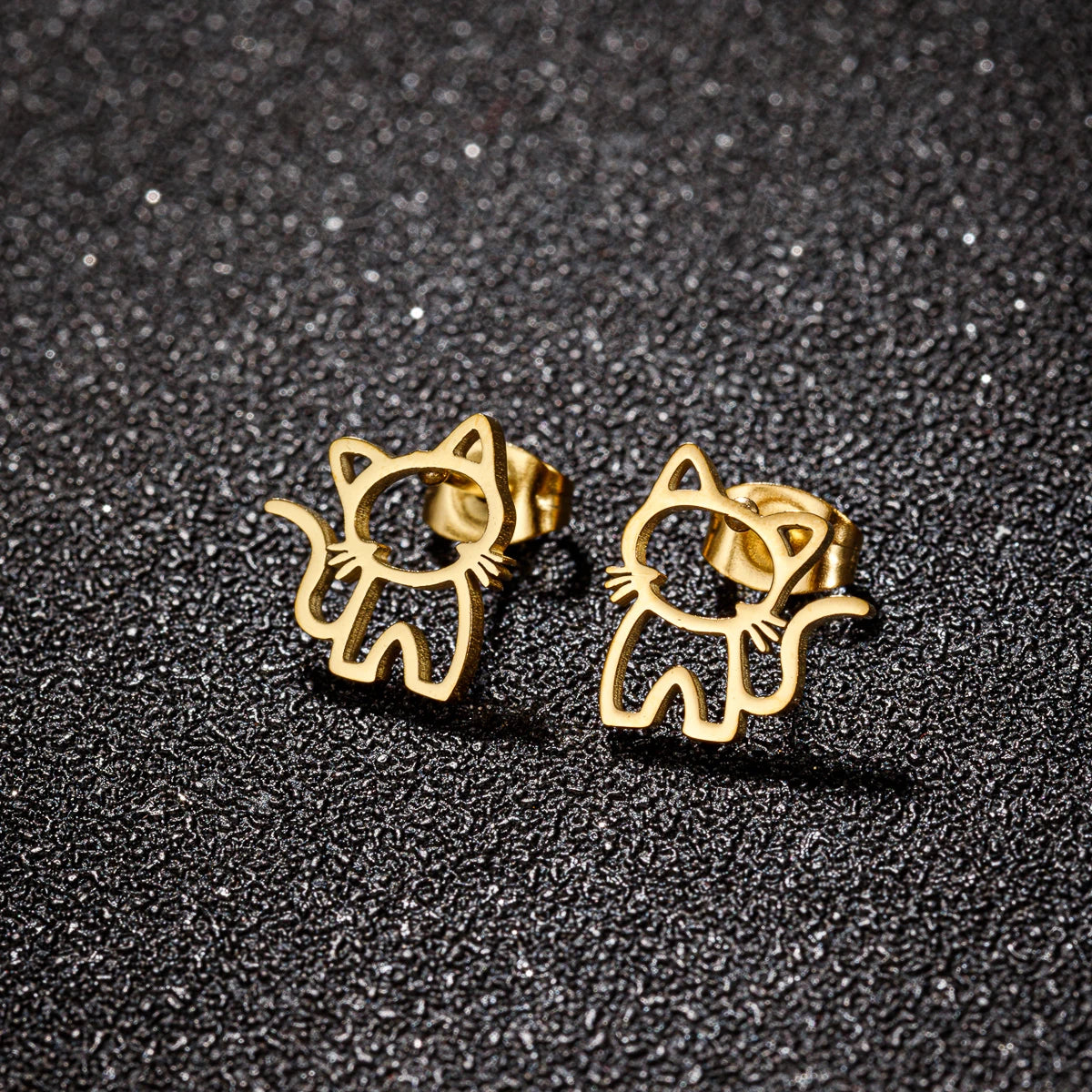Stainless Steel Cat Stud Earrings Cute Hypoallergenic Gift - Smarsty