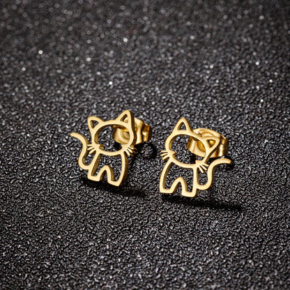 Stainless Steel Cat Stud Earrings Cute Hypoallergenic Gift - Smarsty