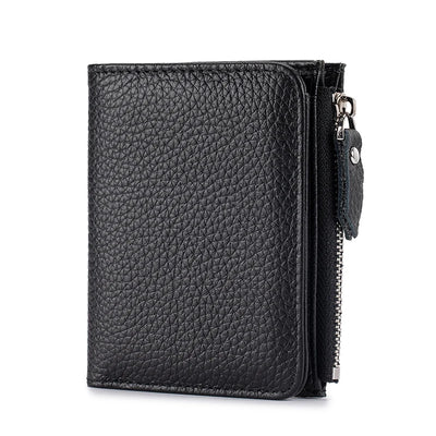 Women Genuine Leather Slim Short Wallet RFID Blocking Bi-Fold Wallet Credit Card Holder money clip wallet Zipper Coin pocket - Smarsty