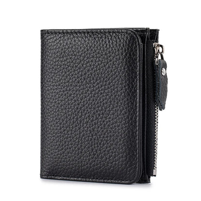 Women Genuine Leather Slim Short Wallet RFID Blocking Bi-Fold Wallet Credit Card Holder money clip wallet Zipper Coin pocket