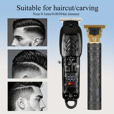 Hair Clipper Kit 2pcs, USB rechargeable cordless beard trimmer and edger barber hair clipper set with LED display, BEST Gift
