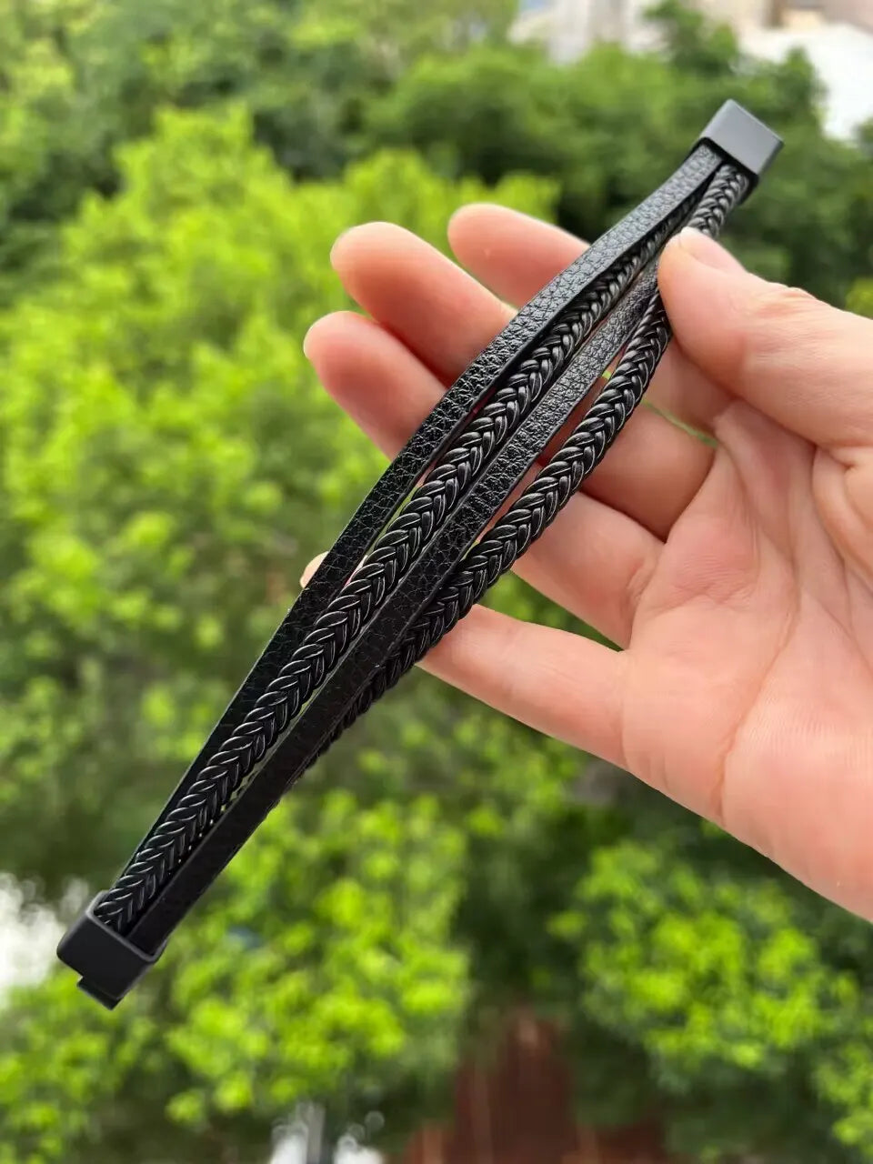 Men's Leather Braided Bracelets Stainless Steel Durable - Smarsty