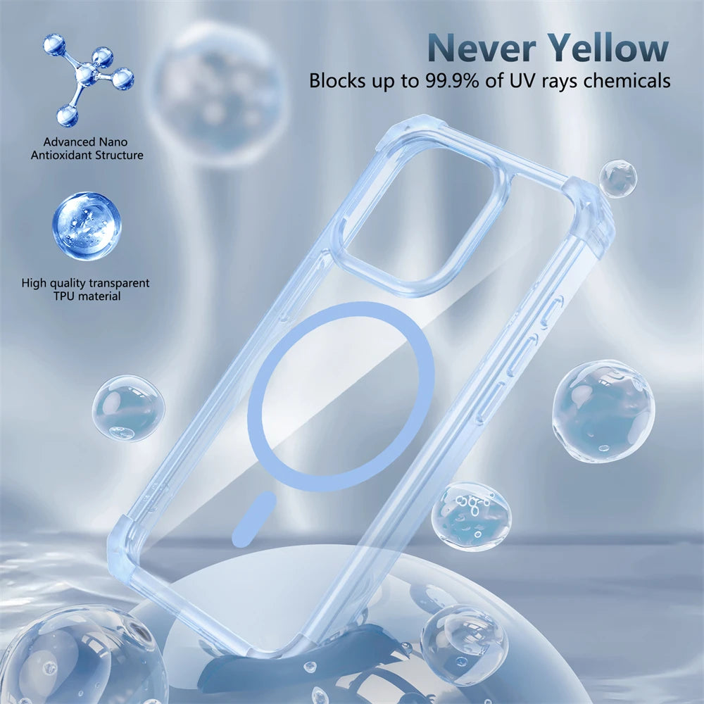 Luxury For Magsafe Wireless Charge Shockproof Armor Clear Case For iPhone 17 16 14 13 12 15 Pro Max Magnetic Clear Hard Cover