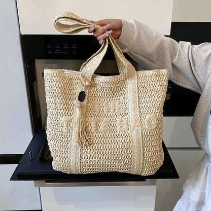 French Style Large Capacity Woven Straw Tote Bag For Women - Smarsty