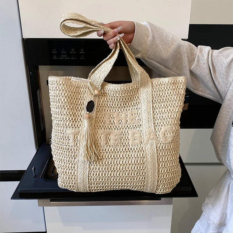 French Style Large Capacity Woven Straw Tote Bag For Women - Smarsty