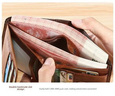 Men Wallet Genuine Leather Rfid Blocking Trifold Wallet Vintage Thin Short Multi Function ID Credit Card Holder Male Purse Money - Smarsty