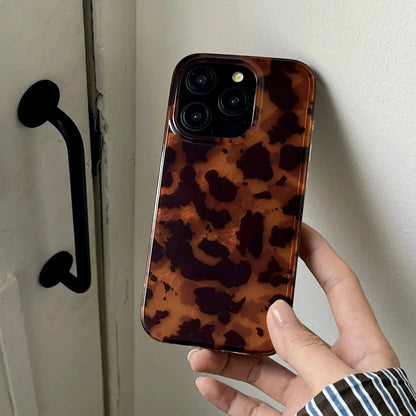 Retro Amber Texture Laser iPhone Case Leopard Pattern - Smarsty