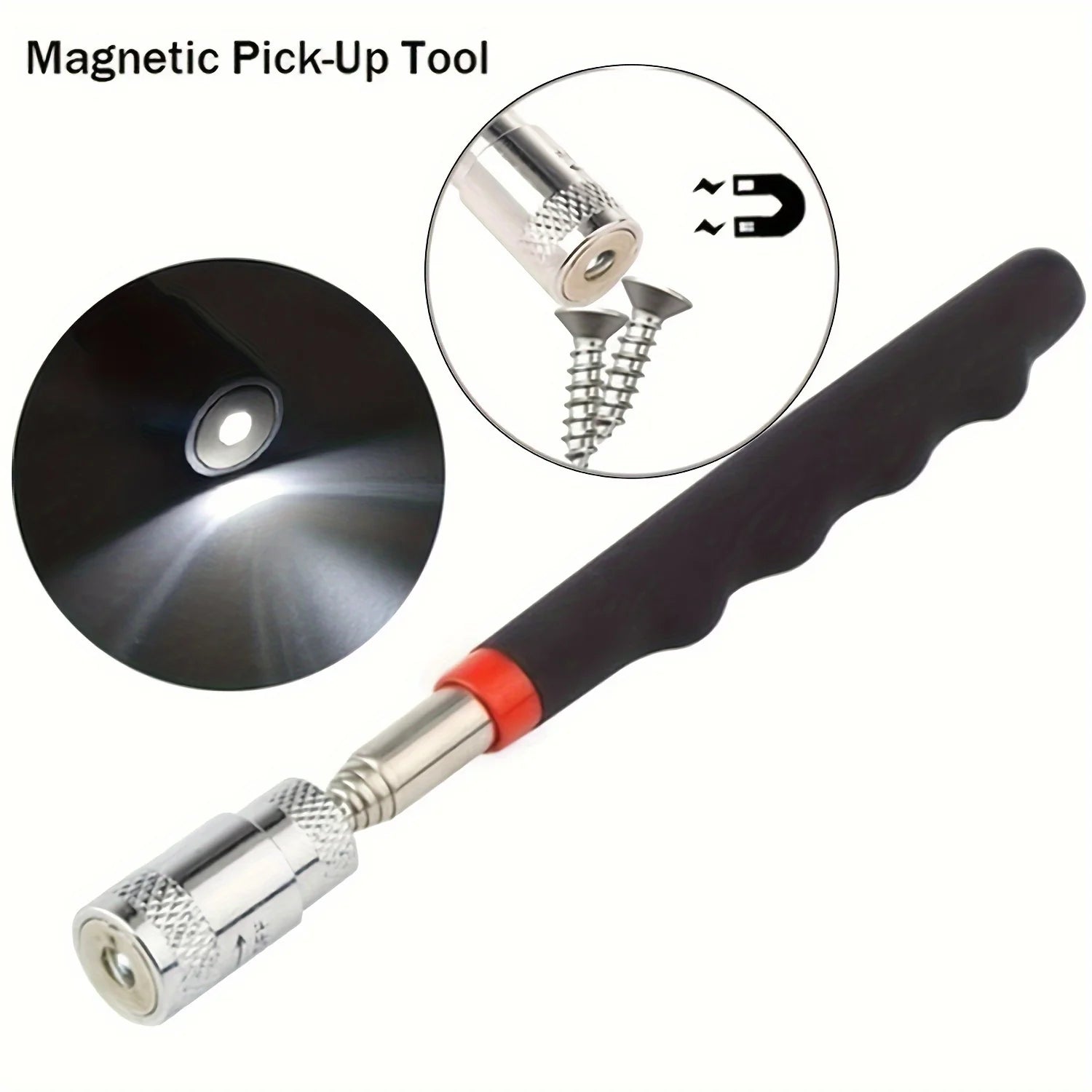 1pc Portable Magnetic Pick Up Tool Extendable Telescopic LED Torch Magnet Rod For Repairing Shop - Smarsty