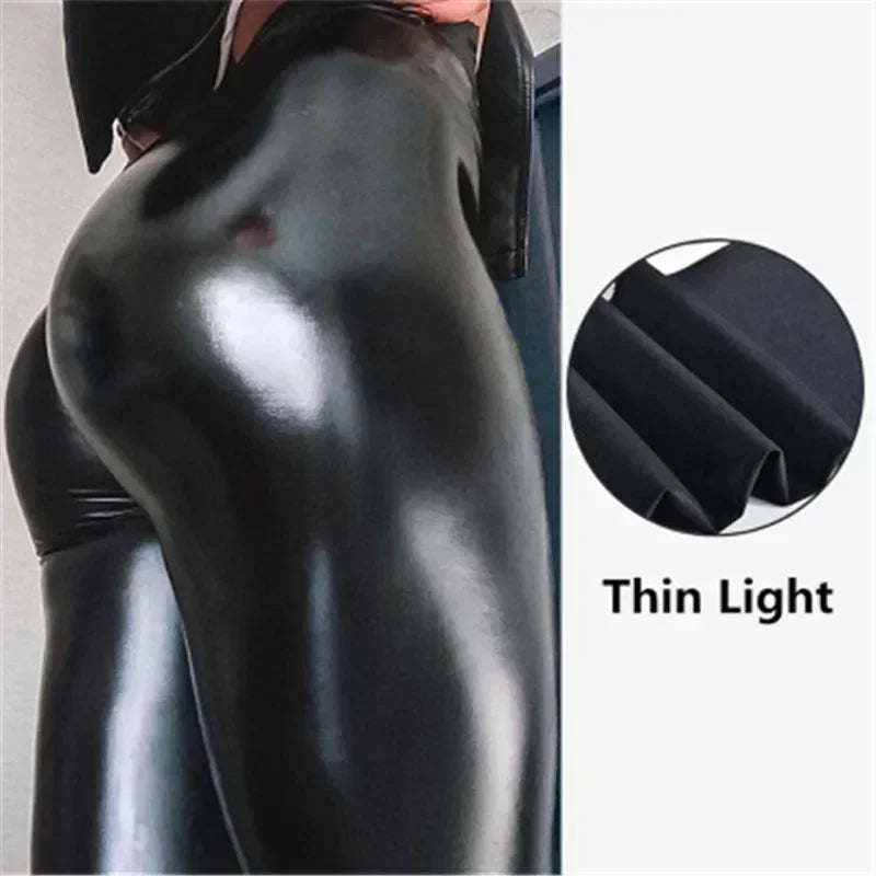 Sexy Black PU Leather Tights Women High Waist Pants High Elastic Slim Fashion Hip Liftting Leggings Skinny Plus Size Tights - Smarsty