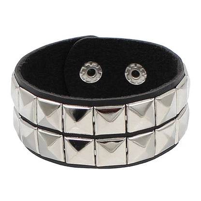 2024 Adjustable Black Pu Leather Spike Bracelet - Smarsty