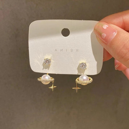 14K Gold Luxury Earrings With Zircon Pearl Twist Design - Smarsty