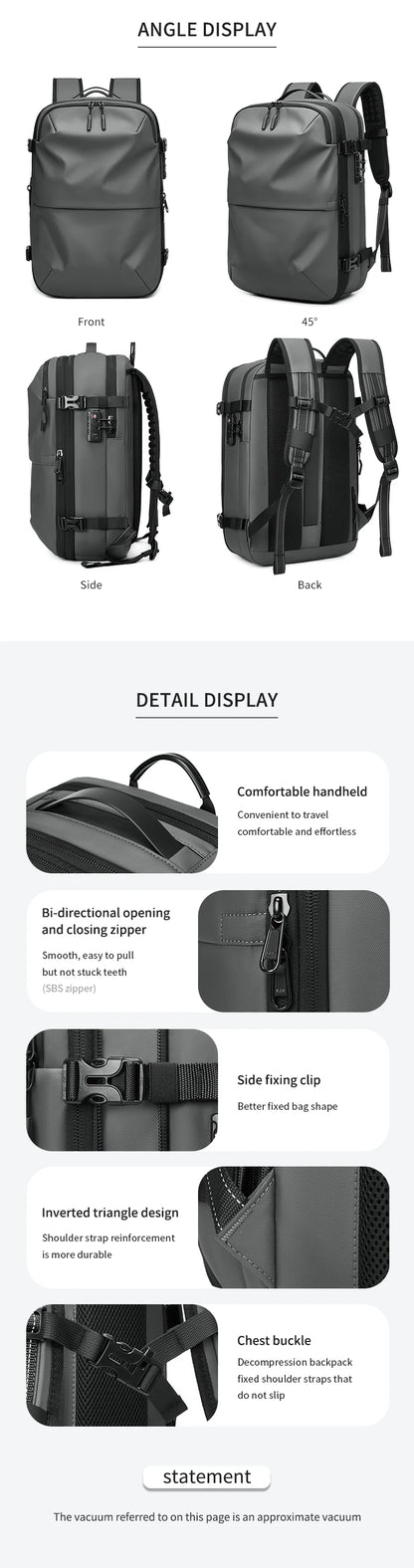 Men Travel Backpack vacuum compression 17 inch Laptop Backpack Business Large Capacity school Backpack Expanded Hiking backpack - Smarsty