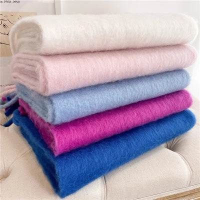 Winter Scarf for Women Cashmere Warm Solid Pashmina Blanket Wraps Female Thick Soft Bufanda Big Tassel Shawl Long Poncho Echarpe - Smarsty