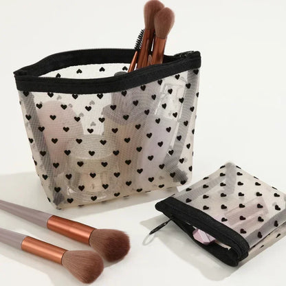 Heart Shaped Nylon Mesh Cosmetic Bag Zipper Organizer - Smarsty