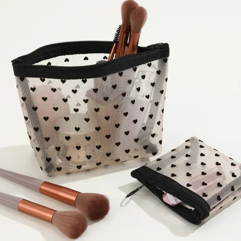 Heart Shaped Nylon Mesh Cosmetic Bag Zipper Organizer - Smarsty