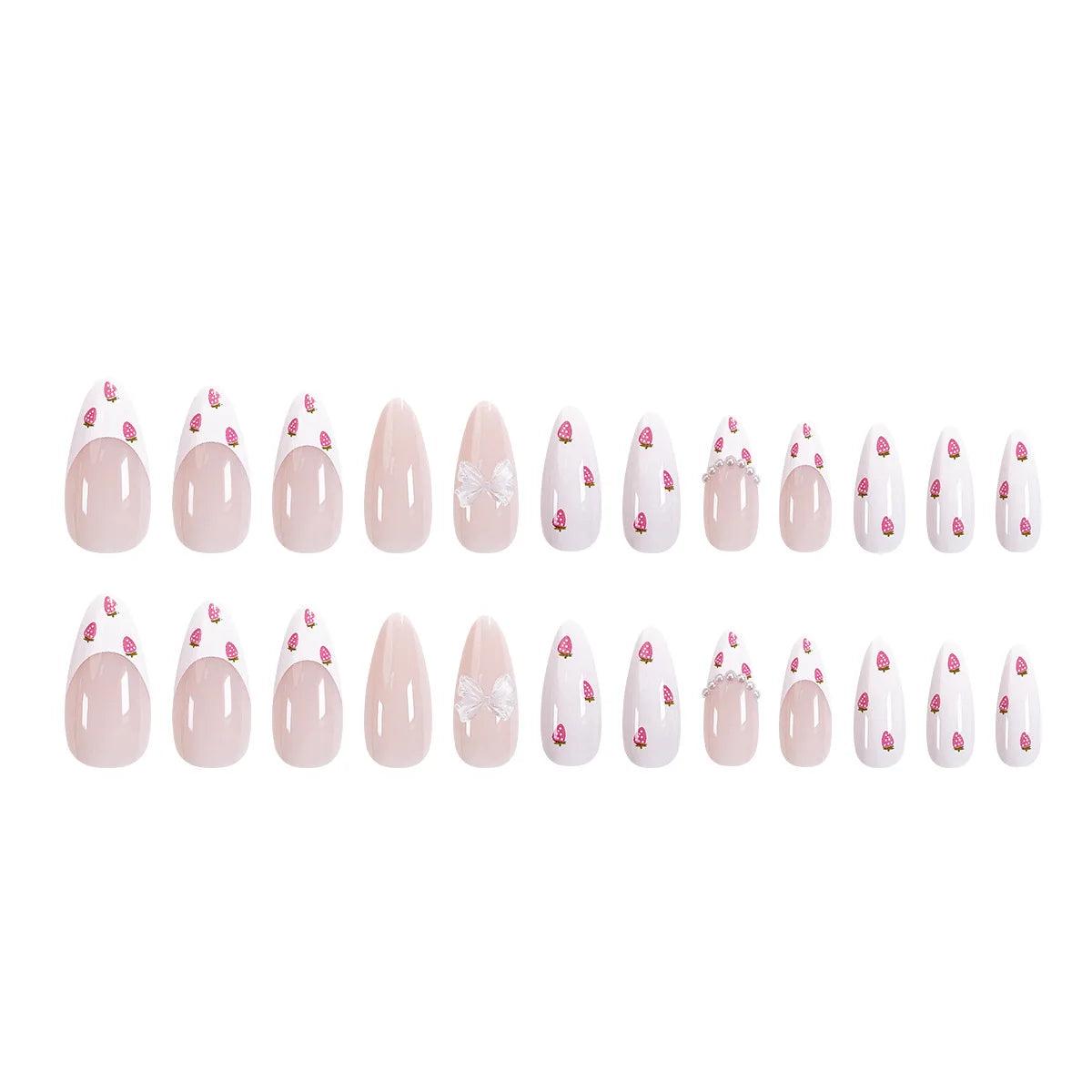 24Pcs Cute Strawberry French Press On Nails - Smarsty