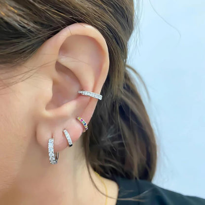 925 Sterling Silver Hoop Earrings White Crystal Luxury - Smarsty