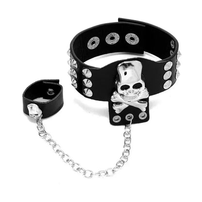 Unisex PU Leather Punk Bracelet with Spikes and Skull - Smarsty