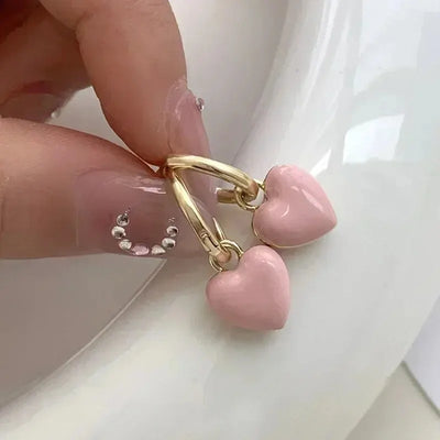 Red Epoxy Heart Drop Earrings for Women in Pink and White - Smarsty