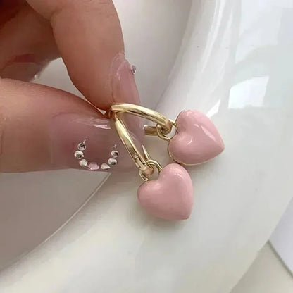 Red Epoxy Heart Drop Earrings for Women in Pink and White - Smarsty