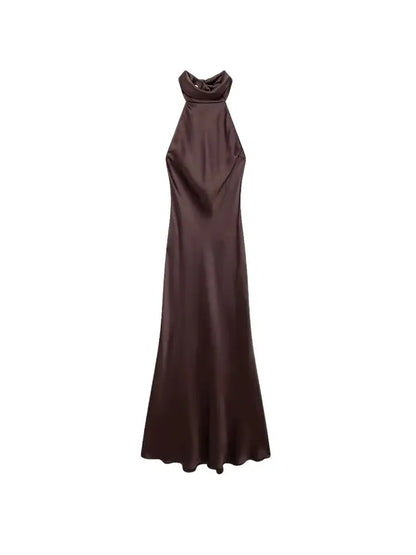 TRZA-Women's Long Satin Halter Dress, Backless, Bow Tied, Back Zipper, Female Dresses, Sexy Fashion - Smarsty