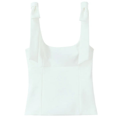 TRAF Butterfly Crop Top Woman Summer Yellow White Slip Top Cute Bow Off Shoulder Tank Top Tanks & Camis Sleeveless Backless Tops