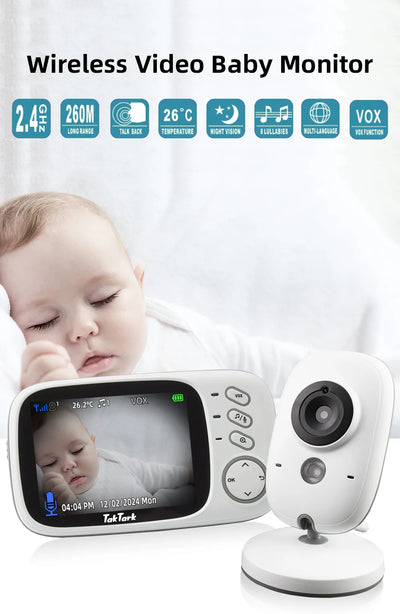TakTark 3.2 Inch Wireless Video Baby Monitor With Lullabies Auto Night Vision Two Way Intercom Temperature Monitoring Babysitter by Smarsty