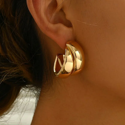 Chunky Hoop Earrings Gold Double Ring Statement Bold - Smarsty
