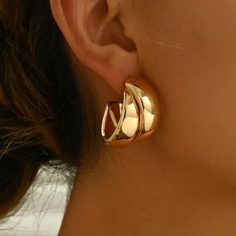 Chunky Hoop Earrings Gold Double Ring Statement Bold - Smarsty