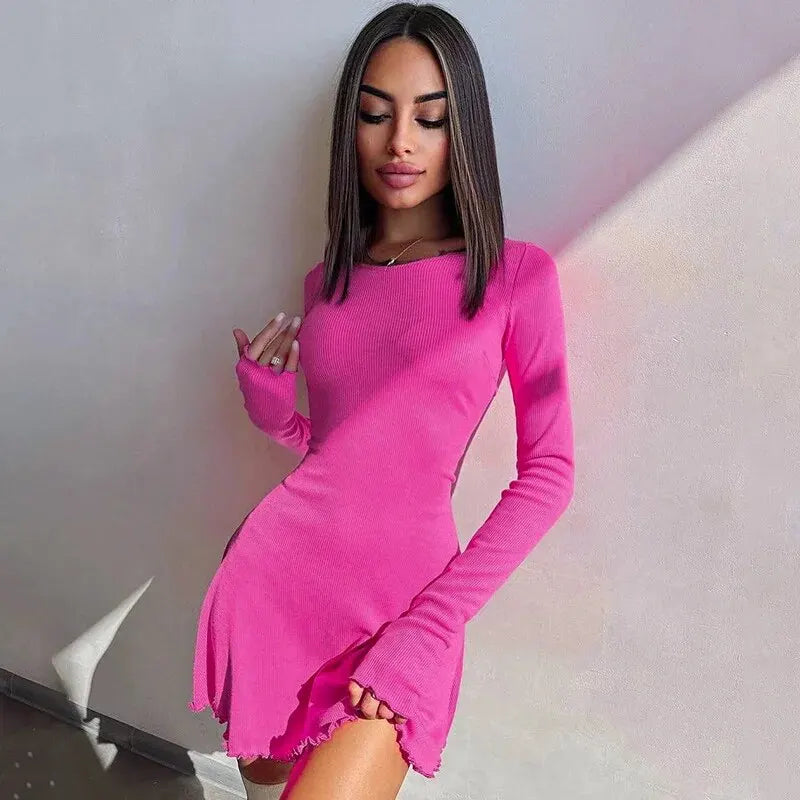 Dulzura Women 2024 Spring Autumn Fashion Long Sleeve Knitted Streetwear Bodycon Short Mini Dress Wholesale Items For Business - Smarsty