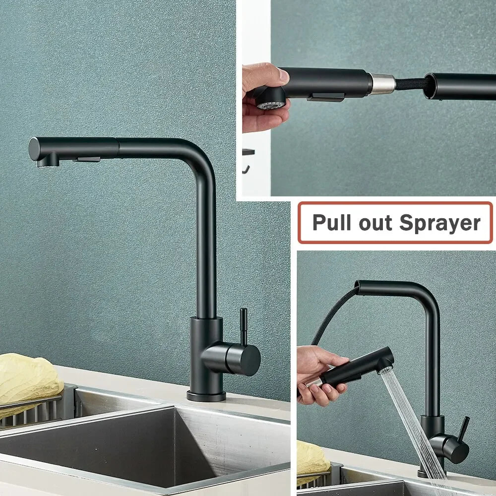Black Stainless Steel Pull Out Kitchen Faucet with Free Shipping - Smarsty
