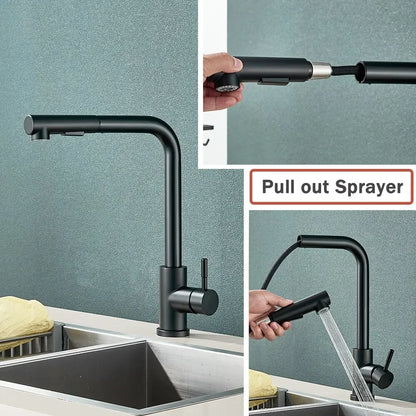 Black Stainless Steel Pull Out Kitchen Faucet with Free Shipping - Smarsty