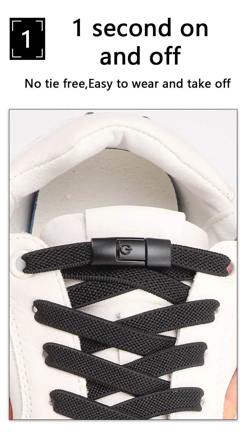 No Tie Shoe laces Press Lock Shoelaces without ties Elastic Laces Sneaker Kids Adult 8MM Widened Flat Shoelace for Shoes - Smarsty