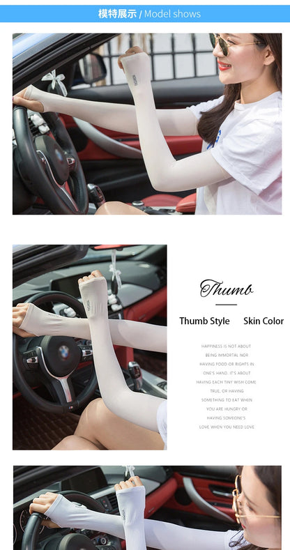 Anti UV Arm Covers Fingerless Gloves Cooling Elastic Sleeves - Smarsty