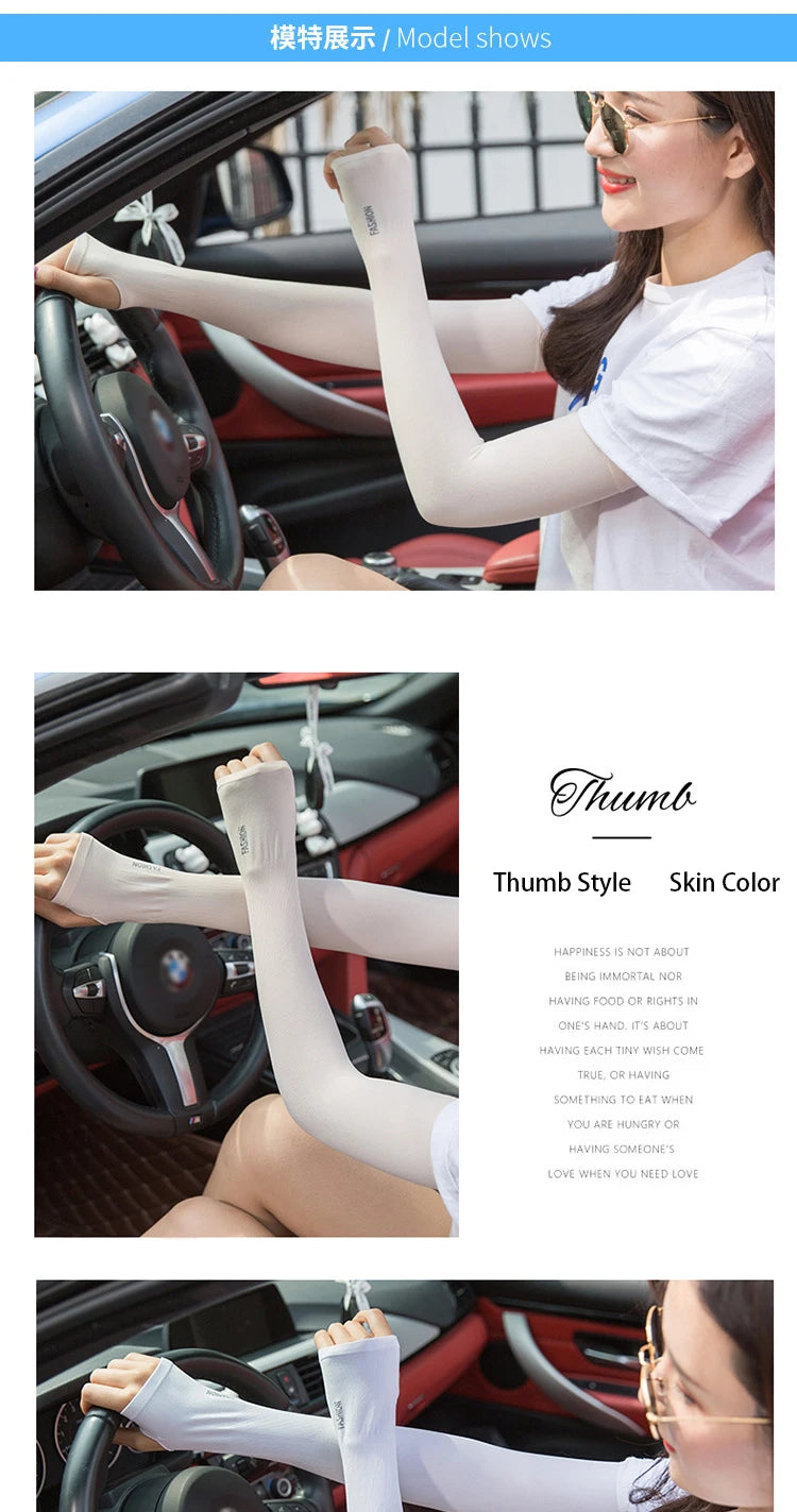 Anti UV Arm Covers Fingerless Gloves Cooling Elastic Sleeves - Smarsty