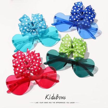 Colorful Heart Sunglasses and Dot Hairpin Set for Girls - Smarsty